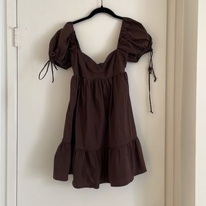 Olivaceous Brown Babydoll Mini Dress